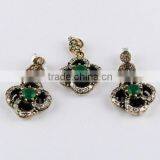 Stylish Precious Green Onyx & White CZ Jewellery Set, 925 Sterling Silver Jewellery, Handmade Silver Jewellery thumbnail-2