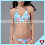 2015 new style hot thong bikini set colorful solid and printing high elasticity polyamide sexy bikini