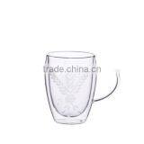 Borosilicate Double wall glass with hand cutting with handle