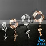 Surgical steel rosegold anodized wholesale dangle double ear plugs flared tunnels