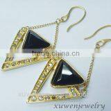 18k Gold Plated Stainless Steel Triangle Earrings With Black Agate