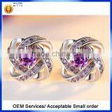 Cheap Wholesale 925 Sterling Silver Purple Diamond Stud Earrings thumbnail-2