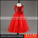 MGOO 2016 New Year Celebration Red Color Dresses For Girl Bow Waist Sequin Sleeveless Party Dress MGT028-5 thumbnail-1