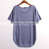 Wholesale Custom Summer Soft Short Sleeve Cotton Women T Shirts With Curved Hem thumbnail-3