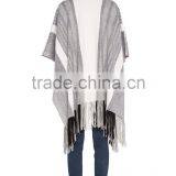 Wholesale Winter Tassel Women Cashmere Knitted Poncho thumbnail-3