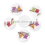 Wood Cabochon Round Multicolor Owl Halloween Pattern 30.0mm, 50 PCs thumbnail-1