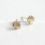 Teeny Tiny Gold Seashell Earrings Small Scallop Shell Simple Modern Jewelry thumbnail-3