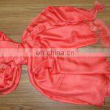 Plain Viscose Pashmina Shawls,Stoles With Fur Balls