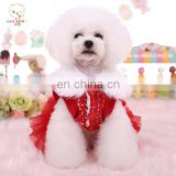 luxury Pet dog Winter Clothes Coloured woolen overcoat fur collar imitation pearl skirt