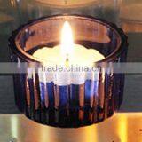 Hand Made Short Round Golden Outside and Different Colors Inside Whole Glass Candle Holder With Thick Wall and Bottom thumbnail-4
