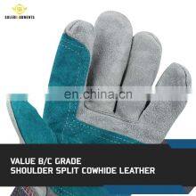 Cow Split Leather Working Gloves/ Rubberized Cuff and Cotton Cloth Back/Cotton Lined thumbnail-3