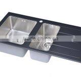 Tempered Black Glass Sink Stainless Steel Hand Made Kitchen Sink