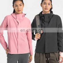 Wholesale Women Zipper Sports Hooded Softshell Jackets Winter Outdoor Waterproof Coat Custom Wind Breaker Hiking Blank Jacket thumbnail-4