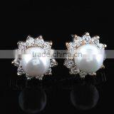 High Qulity Big Round Pearl WithZircon Gold Plated Stud Sterling-Silver-Jewelry Earrings Elegant Fashion Bijoux Jewelry thumbnail-2