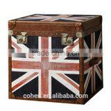 Europe Handmade Antique UK Flag Fabric and Leather Decorative Storage Trunk thumbnail-2