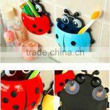 Cute Cartoon Ladybug Kids Wall Suction Cup Mount Toothbrush Box Travel Organizer Plastic Box Storage Organizer thumbnail-2