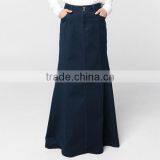 Top Quality Dark Blue Cotton Blue Color Girls Soft Denim Long Skirt thumbnail-2