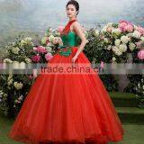 MGOO High Fashion Chinese Style Red Color Halter Maxi Prom Dress Ball Gown Tulle Green Toast Dress YDYS15B0083 thumbnail-2
