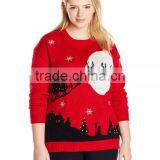 Women Red Sweater Reindeer Sled Silhouette Pattern Christmas Ugly Sweater thumbnail-1