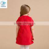 Girls Red Color Party Dress Kids Short Sleeve Woolen Frock With Boutique Lace Designs For Girl thumbnail-4