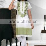 White & Green Latest kurti designs for girls for stitching 2014