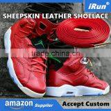 Official Genuine Sheepskin Flat Shoelaces Luxury Goatskin Shoes Strings Gold/Silver Metal Tips Boots Laces for Martin Boots thumbnail-1