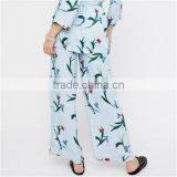 2017 China Wholesale Cotton Women Long Trousers Printed Bird Pattern Light Blue Pants Trousers thumbnail-2