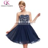 Grace Karin Sexy Ladies Strapless Beaded Chiffon Short Navy Blue Bridesmaid Dress 2015 CL6049-1