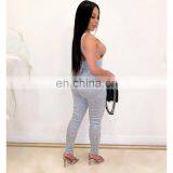 2020 New Arrivals Women Solid Color Jumpsuit Ladies Backless V-Neck Sleeveless Bodysuit Women Pleated Jumpsuit thumbnail-6