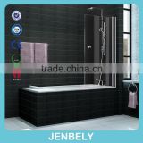 6mm frameless bath screen with lifting hinges and tempered glass door