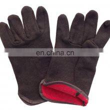Oil and Gas Industrial Men's Red Fleece Lined Brown Cotton Jersey Safety Gloves