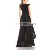 French Fine China En. Big Size Women Dress High Front Low Back Sequins Black High Fashion Bow Evening Dresses thumbnail-3
