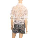 2015 Short Sleeve Ladies Tops Women White Lace Blouse thumbnail-4