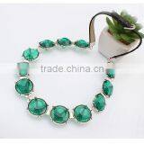 Trending Lady Jewelry Fancy Leather Chain Green Crystal Necklace thumbnail-5