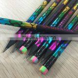 Standard Size Round Shape Black Wood Heat Rolling Rainbow Laser HB Pencil Sharpened With Rainbow Eraser thumbnail-5