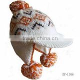 Simple and classical jacquard earflap hat with pompom