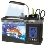 Led light USB fish tank with LED clock lamp USB aquarium Personalized Pen Holder