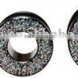Threaded PMMA Silver Glitter Flesh Tunnel Body Jewelry Piercing