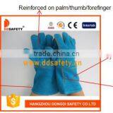 DDSAFETY 2017 Green Cow Split Safety Gloves With Reinforced Blue Leather Palm Glove thumbnail-1
