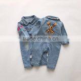Korean Style Baby Clothes Romper Stone Washed Denim Romper With Two Pocket thumbnail-1