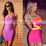 Spaghetti Strap Bandage Dress 2014 High Quality Women Candy HL Bodycon Dresses Colorful White Black Red Yellow Purple thumbnail-3