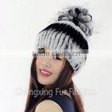 CX-C-245B New Design Winter Fashion Women Genuine Knitted Rabbit Fur Hat thumbnail-1