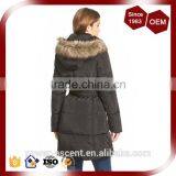 Belt-cinched Waist Padding Quilting Womens Parka With Fur thumbnail-2