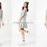 Female Money Shallow Hemp Grey Knitted Rabbit Dot Printing on the Waist Rope Bat Sleeve Dress thumbnail-3