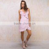 Falbala Ruffle Frill Mini Slip With Adjustable Strap Lady's Short Wrap Dress thumbnail-6