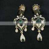 Innovative Designer Gold Plated Bollywood Style Kundan Earrings Set In Dark Green Color thumbnail-2