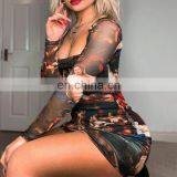 Amazon Hot Sales Autumn Women Fashion U-Neck Printed Casual Dresses Ladies Sexy Long Sleeve Mini Dresses thumbnail-2