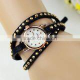 2015 Hot Sale Leather Bracelet Watch With Diamond With Good Quality With Mushroom Nail thumbnail-5