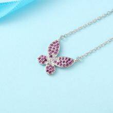 925 Sterling Silver Necklace Inlaid Red Ruby Corundum Personality Butterfly Necklace Chain Women's Silver Jewelry thumbnail-3