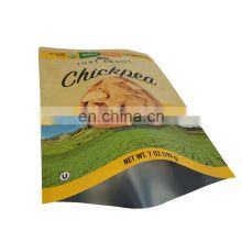 custom food grade kraft paper three side seal zipper aluminum foil chickpea chips packaging bags